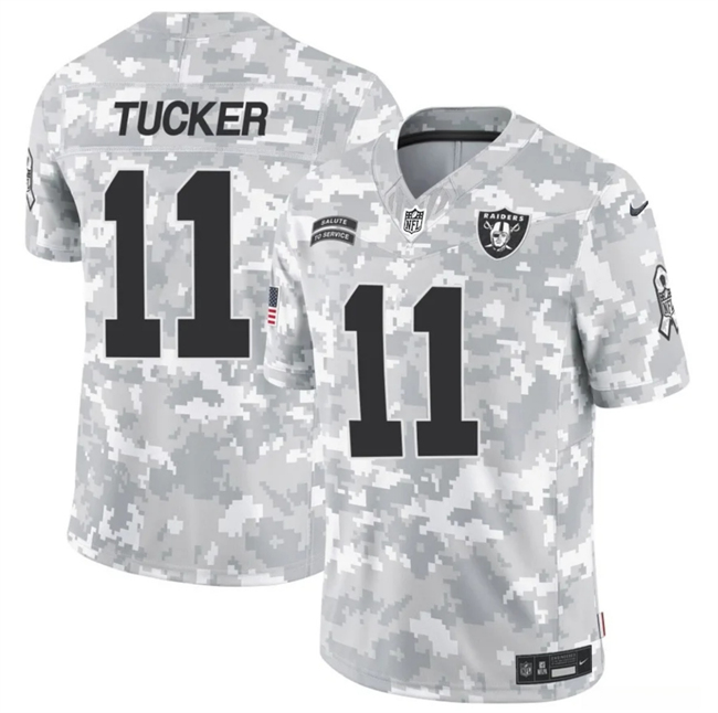 Men's Las Vegas Raiders #11 Tre Tucker Arctic Camo 2024 F.U.S.E. Salute to Service Limited Football Stitched Jersey